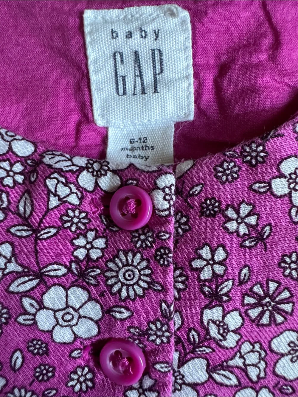 Baby GAP Girls Floral Ruffle Long-Sleeve Cotton Dress Purple & White size 6-12M